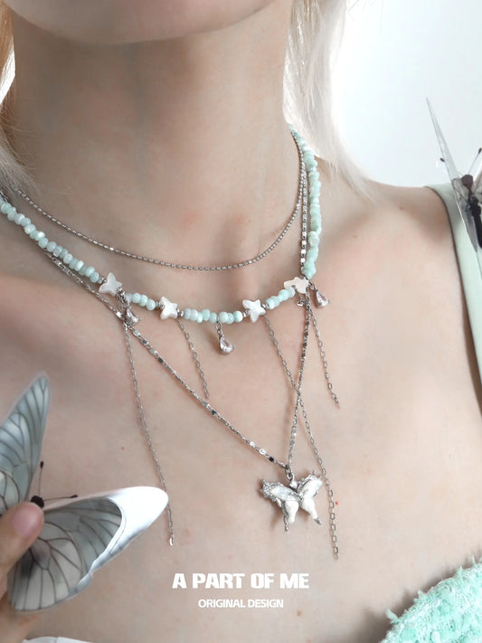 Mint Lagoon 18K Platinum Plating Beads Butterfly Pendant Chokers Necklaces™