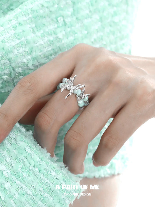 Mint Lagoon S925 Sterling Silver Bead Butterfly Resizeable Rings™