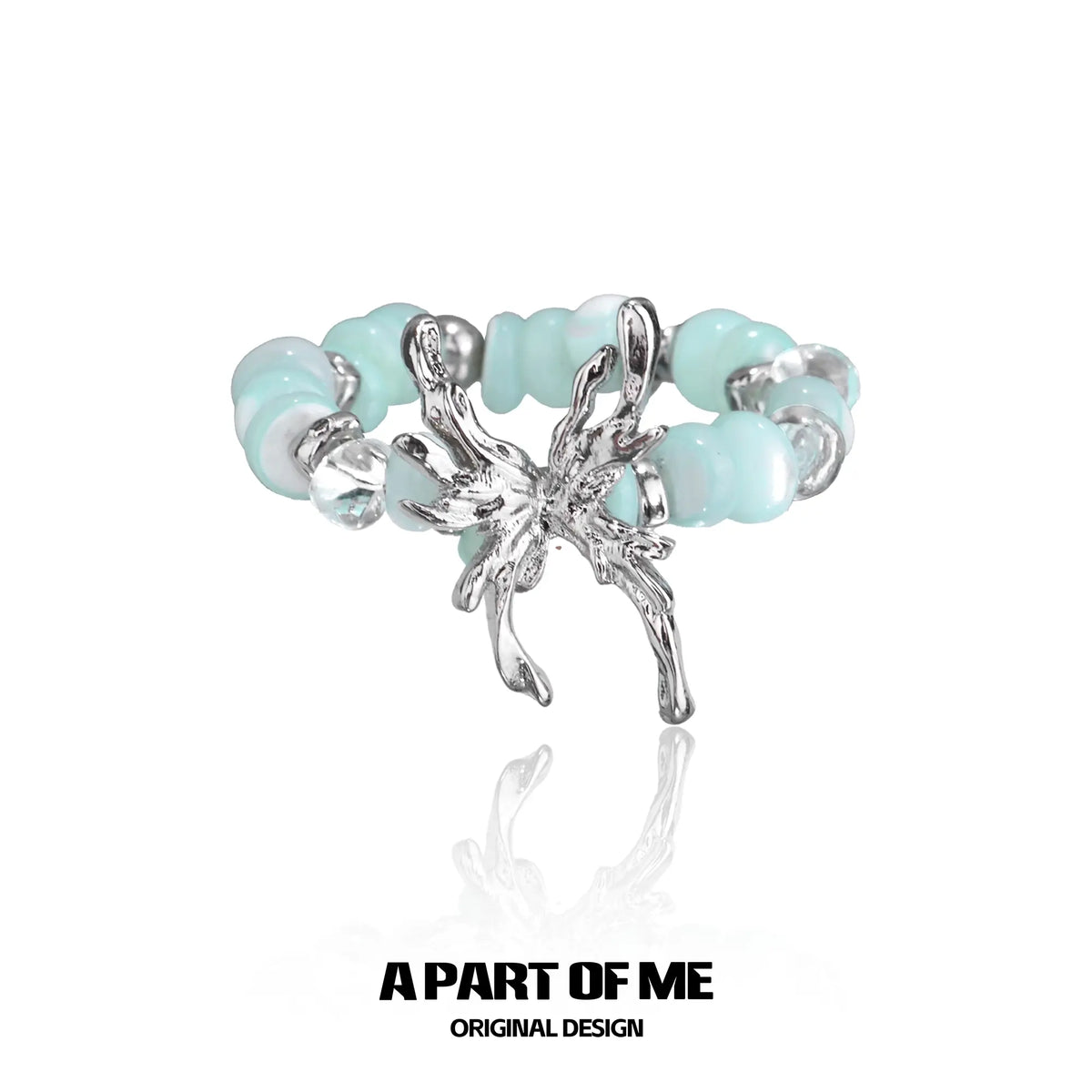 Mint Lagoon S925 Sterling Silver Bead Butterfly Resizeable Rings™