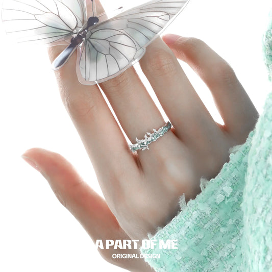 Mint Lagoon S925 Sterling Silver Butterfly Resizeable Open-end Rings™