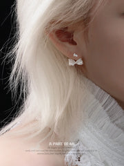 Rebellious Tenderness 925 Platinum Plating Luxury Lace Bow-Front Stud Earrings™