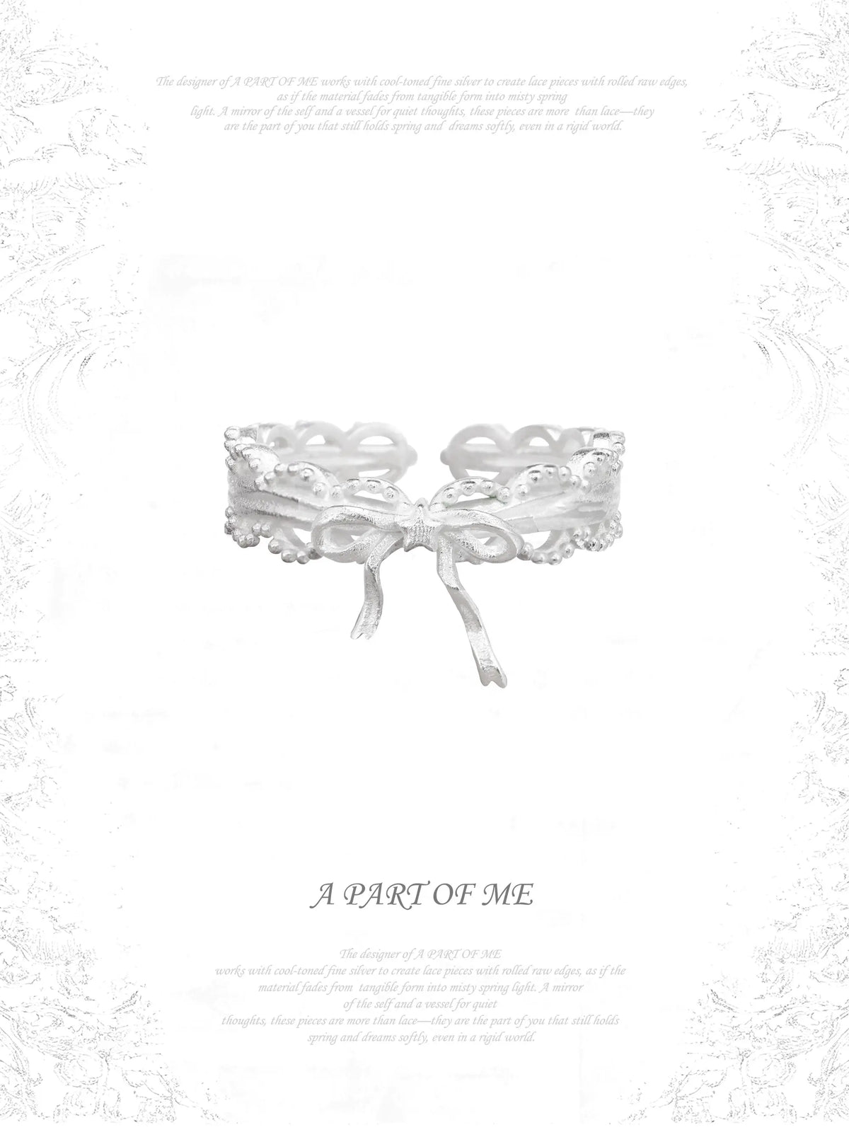 Rebellious Tenderness 925 Sterling Silver Luxury Vintage Lace Bow-Front Adjustable Ring™