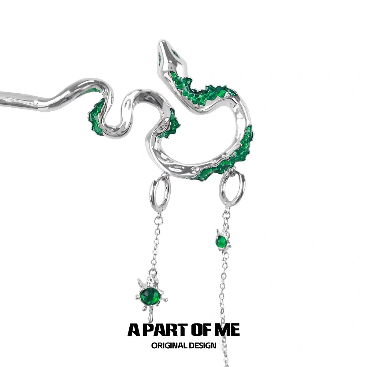 Slytherin House 18k Platinum Plating Zircon Brambles Snake Detachable earring ＆ Hari pin Hairpins Set™
