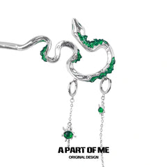 Slytherin House 18k Platinum Plating Zircon Brambles Snake Detachable earring ＆ Hari pin Hairpins Set™
