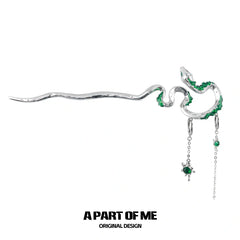 Slytherin House 18k Platinum Plating Zircon Brambles Snake Detachable earring ＆ Hari pin Hairpins Set™