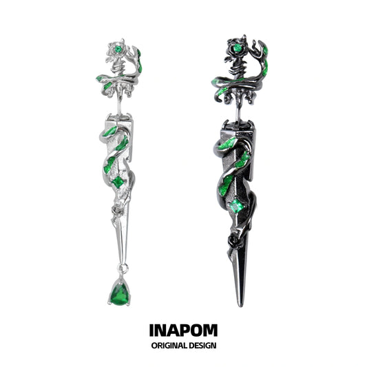 Slytherin House S925 18k Platinum Plating Snake Piercing Sword Stud Earrings™