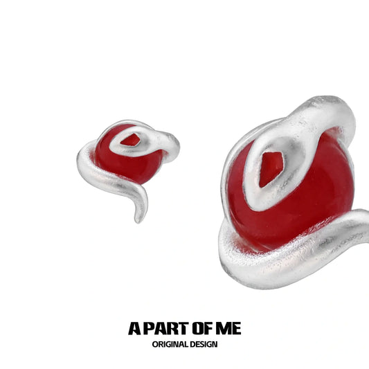 Slytherin House S925 Sterling Silver Red Jade Tiny Snake Stud Earrings™