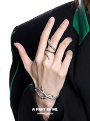 แหวนเงินสเตอร์ลิง S925 ลายงูบิดปรับขนาดได้ Slytherin House™