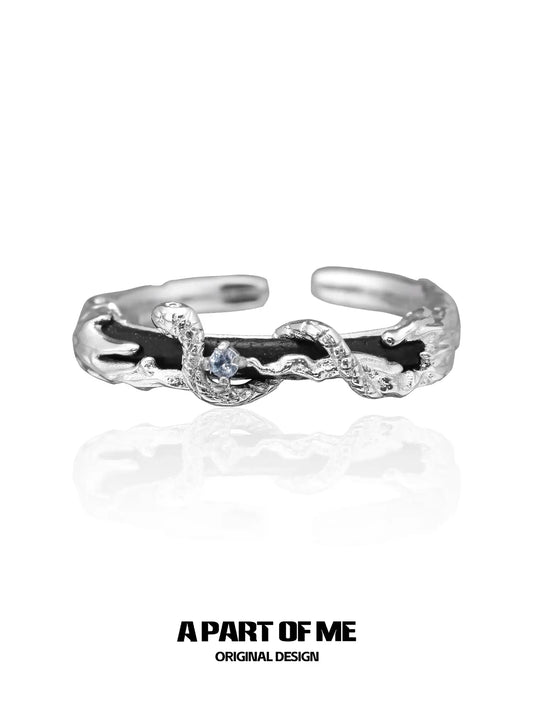 Snake's Grasp Zircon 925 Sterling Silver Adjustable Leather Open Ring™
