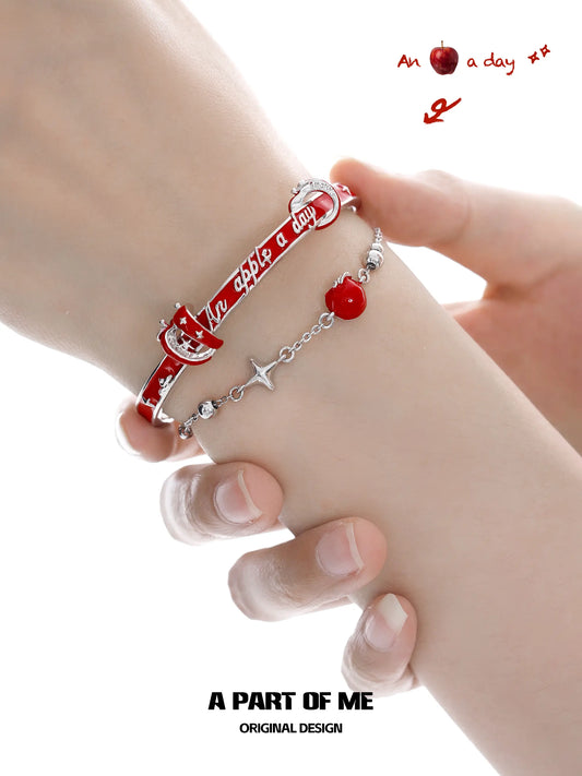Summer Fruity 18K Platinum Plated "An Apple A Day" Red Apple Bracelet Bangle™