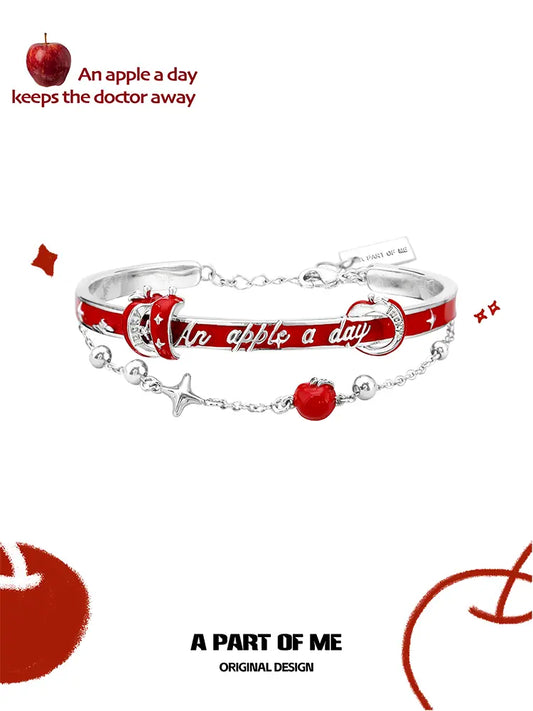 Summer Fruity 18K Platinum Plated "An Apple A Day" Red Apple Bracelet Bangle™