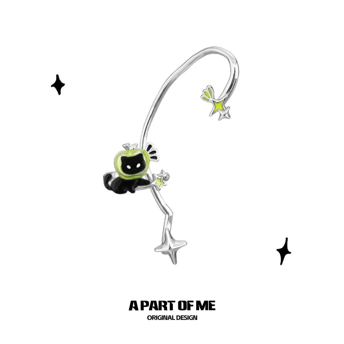 Summer Fruity 18K Platinum Plated Apple Cat Asymmetrical Ear Hook™