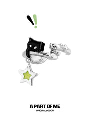 Summer Fruity 18K Platinum Plated Black Kitten ＆ Green Apple Earclips Ear Clips™