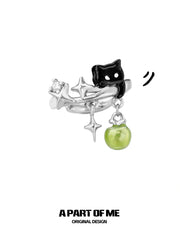 Summer Fruity 18K Platinum Plated Black Kitten ＆ Green Apple Earclips Ear Clips™