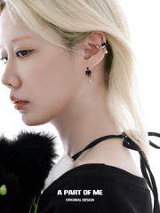 Summer Fruity 18K Platinum Plated Black Kitten ＆ Green Apple Earclips Ear Clips™