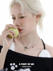 Summer Fruity 18K Platinum Plated Black Kitten ＆ Green Apple Earclips Ear Clips™