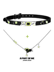 Summer Fruity 18K Platinum Plated Black Kitten ＆ Green Apple Leather Choker™