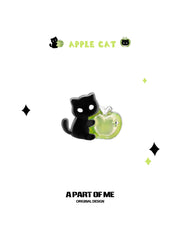 Summer Fruity 18K Platinum Plated Black Kitten ＆ Green Apple Stud Earrings™