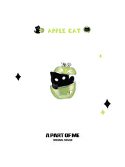 Summer Fruity 18K Platinum Plated Black Kitten ＆ Green Apple Stud Earrings™