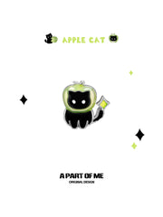 Summer Fruity 18K Platinum Plated Black Kitten ＆ Green Apple Stud Earrings™