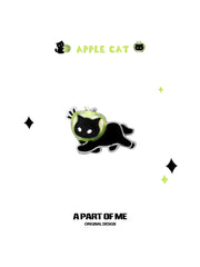 Summer Fruity 18K Platinum Plated Black Kitten ＆ Green Apple Stud Earrings™