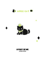 Summer Fruity 18K Platinum Plated Black Kitten ＆ Green Apple Stud Earrings™
