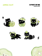 Summer Fruity 18K Platinum Plated Black Kitten ＆ Green Apple Stud Earrings™