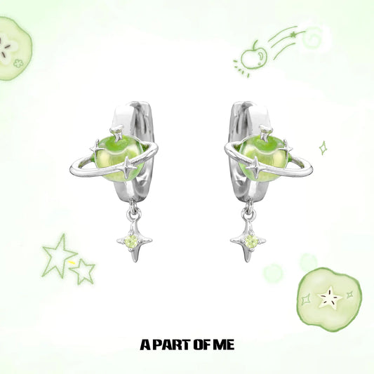 Summer Fruity 18K Platinum Plated Green Apple Planet Earrings™