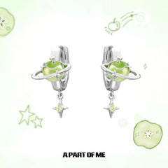 Summer Fruity 18K Platinum Plated Green Apple Planet Earrings™