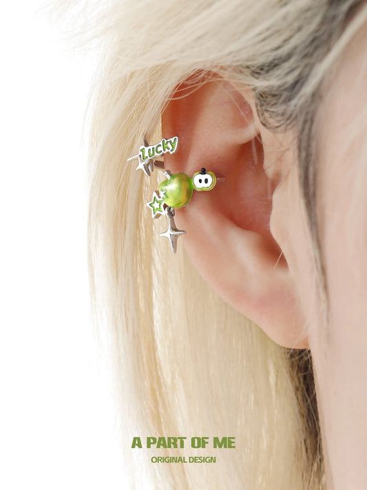 Summer Fruity 18K Platinum Plated Lucky Green Apple Earclips Ear Clips™