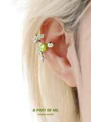 Summer Fruity 18K Platinum Plated Lucky Green Apple Earclips Ear Clips™