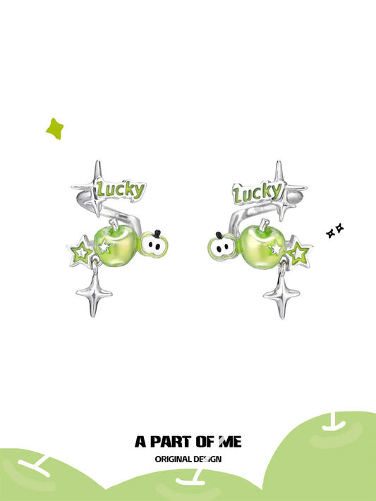 Summer Fruity 18K Platinum Plated Lucky Green Apple Earclips Ear Clips™