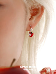 Summer Fruity 18K Platinum Plating Fork ＆ Apple Asymmetrical Stud Earrings™