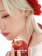 Summer Fruity 18K Platinum Plating Fork ＆ Apple Asymmetrical Stud Earrings™