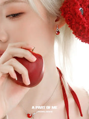Summer Fruity 18K Platinum Plating Fork ＆ Apple Asymmetrical Stud Earrings™