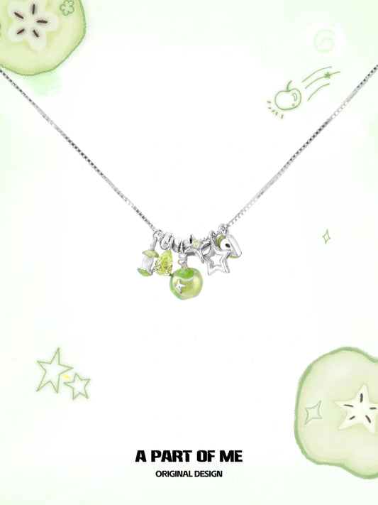 Summer Fruity 925 Sterling Silver/18K Platinum Plated Green Apple Necklace™