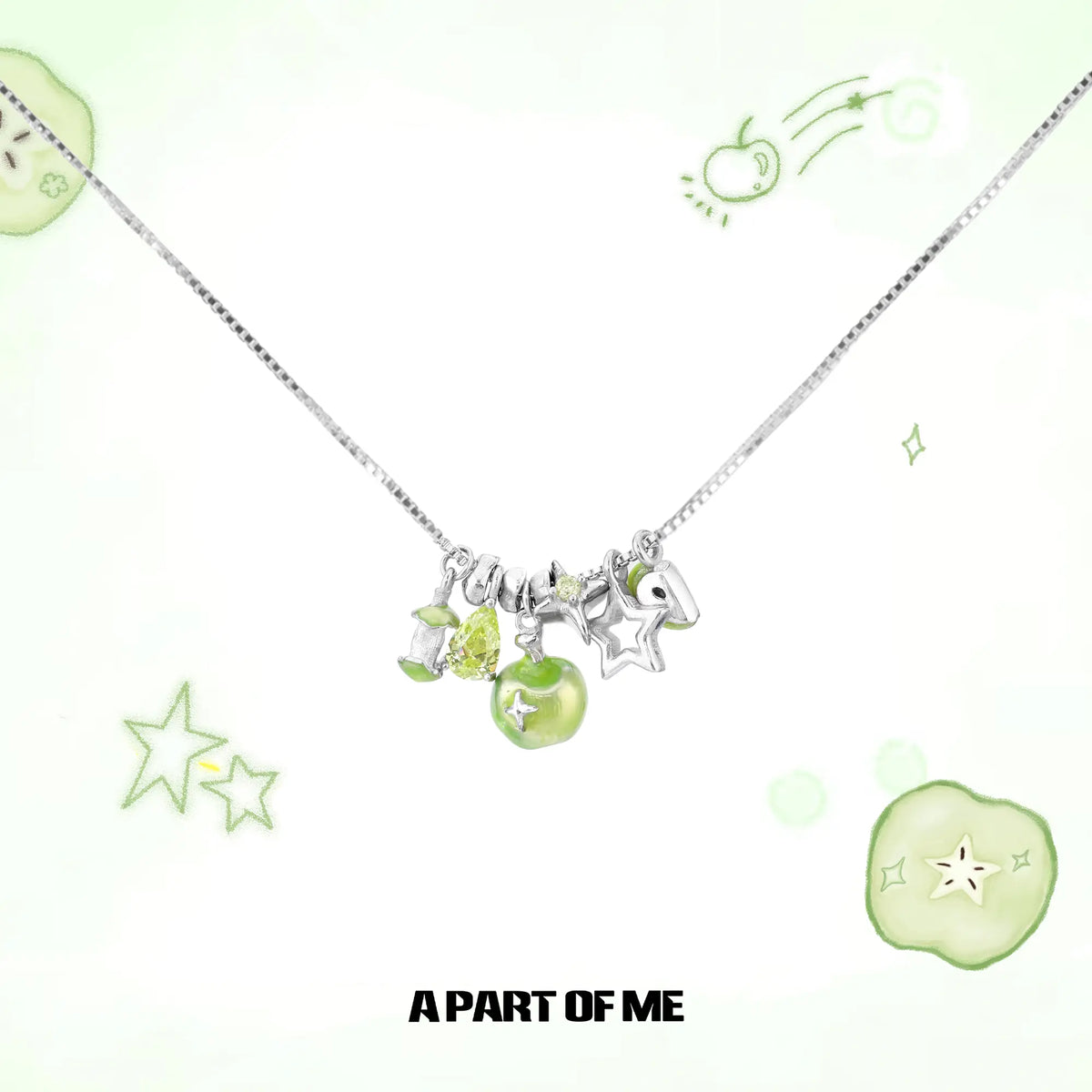 สร้อยคอแอปเปิ้ลเขียวเคลือบแพลตตินัม 18K เงินสเตอร์ลิง 925 สไตล์ Summer Fruity™