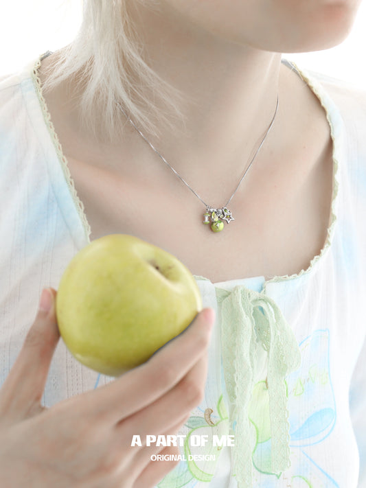 Summer Fruity 925 Sterling Silver/18K Platinum Plated Green Apple Necklace™