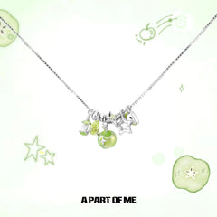 สร้อยคอแอปเปิ้ลเขียวเคลือบแพลตตินัม 18K เงินสเตอร์ลิง 925 สไตล์ Summer Fruity™