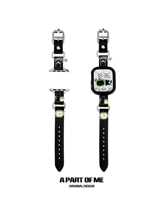 Summer Fruity Black Cat Leather watch band for Apple Watch™