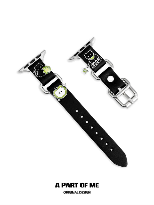 Summer Fruity Black Cat Leather watch band for Apple Watch™