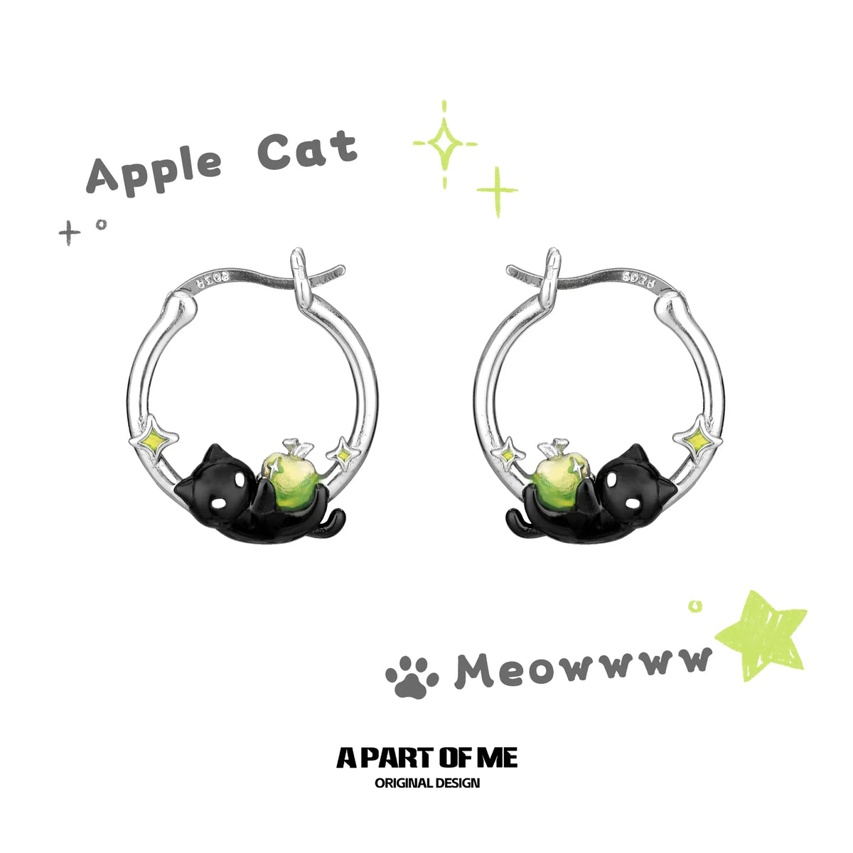 Summer Fruity S925 18K Platinum Plated Apple Cat Earrings™