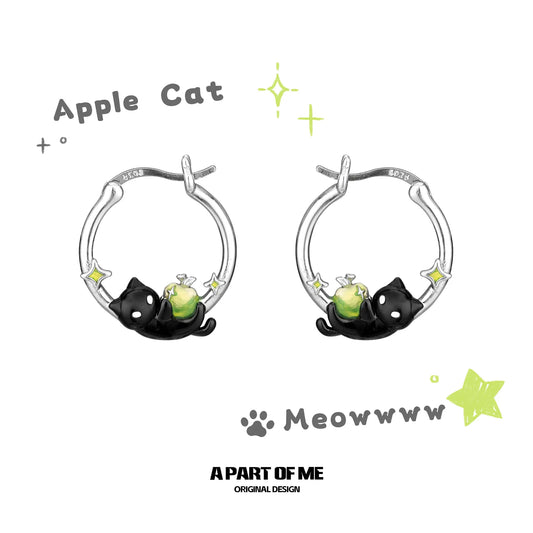 Summer Fruity S925 18K Platinum Plated Apple Cat Earrings™