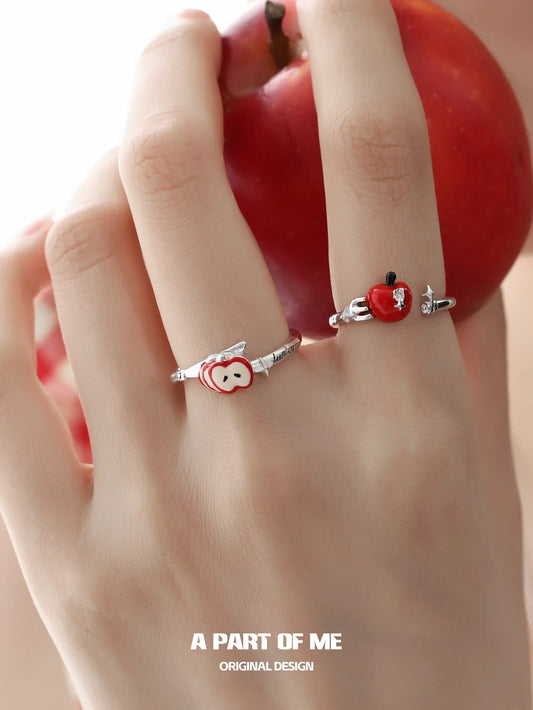 Summer Fruity Sterling Silver Fork ＆ Apple Adjustable Ring™