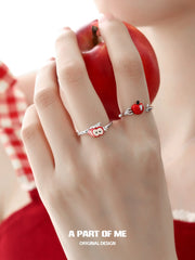 Summer Fruity Sterling Silver Fork ＆ Apple Adjustable Ring™