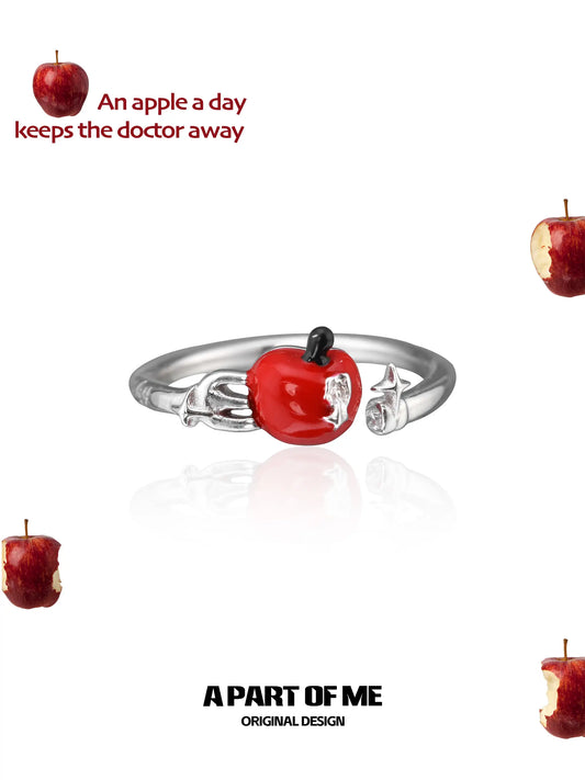 Summer Fruity Sterling Silver Fork ＆ Apple Adjustable Ring™