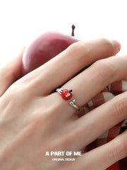 Summer Fruity Sterling Silver Fork ＆ Apple Adjustable Ring™