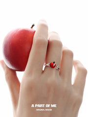 Summer Fruity Sterling Silver Fork ＆ Apple Adjustable Ring™