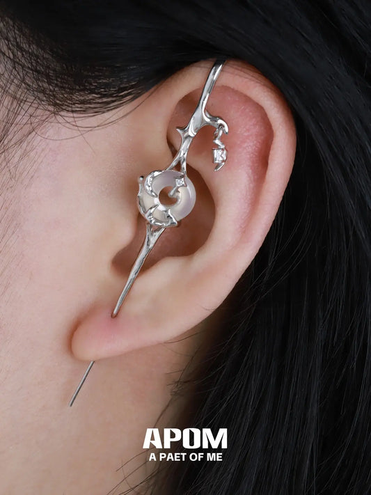 Sunrise to Moonfall 18k Platinum Plating Chalcedony Ear Hook Needle Piercing Earring™