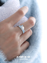 Hello Winter Black Kitten and White Puppy Sterling Silver Open-Style Adjustable Couple's Ring™
